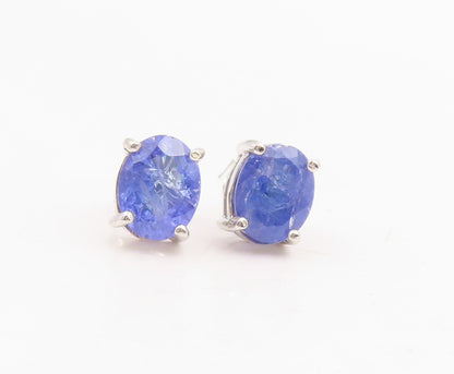 925 Sterling Silver Vintage Earrings Minimalist Real Tanzanite Studs  EG14068