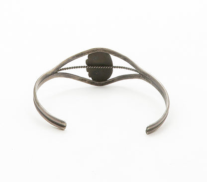 NAVAJO 925 Sterling Silver  Vintage Black Onyx Floral Cuff Bracelet  BT6000