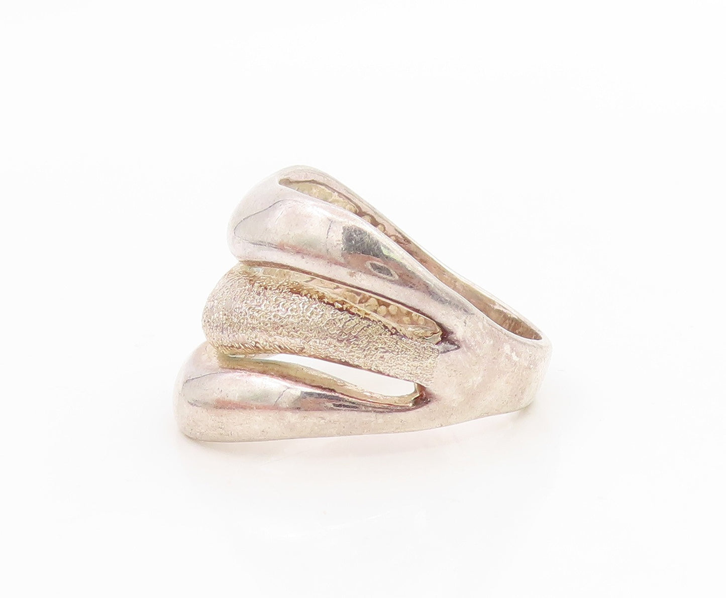925 Sterling Silver Vintage Ring Modernist Abstract Wave Band  Sz 8  RG36201