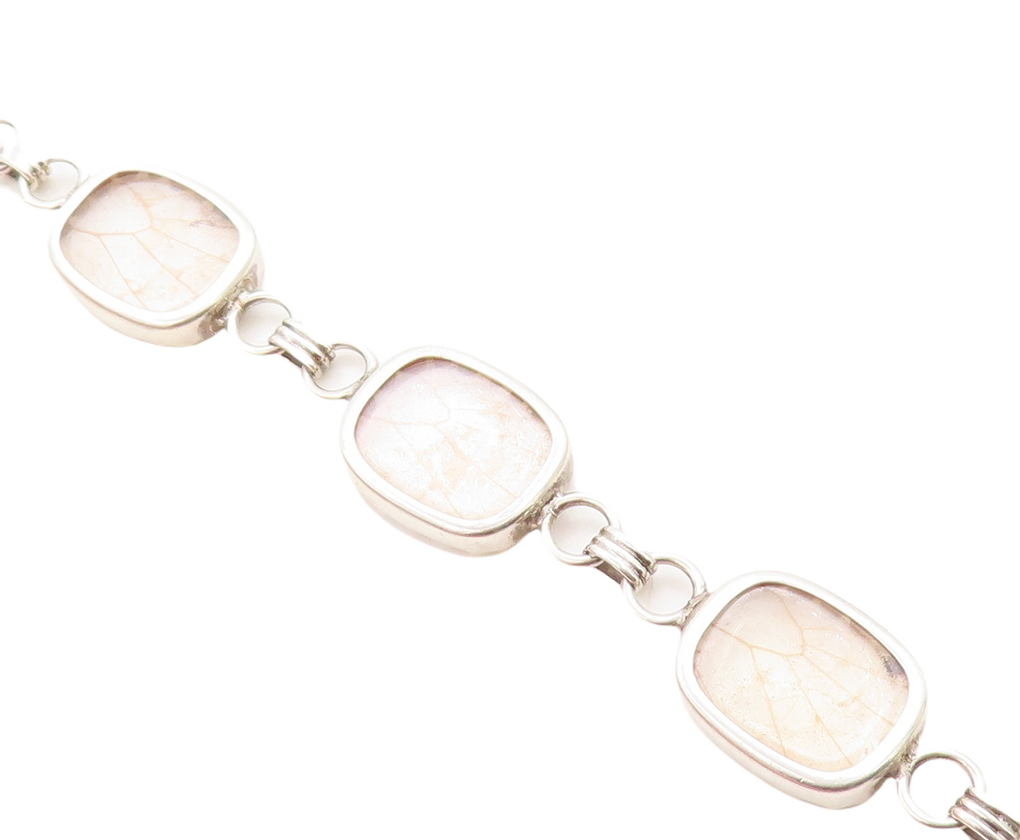 925 Sterling Silver  Vintage Rutilated Quartz Round Link Chain Bracelet BT2250