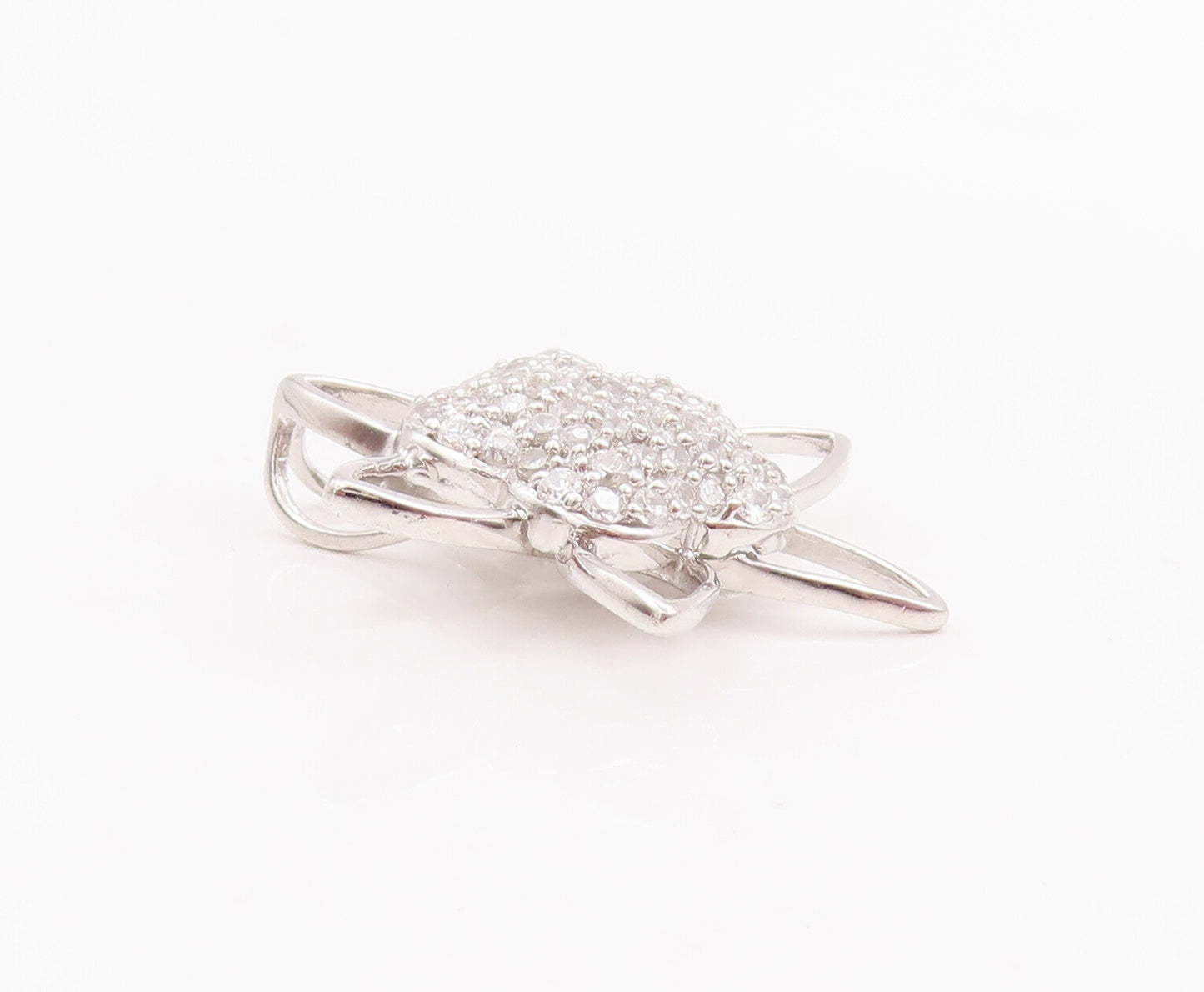 925 Sterling Silver Vintage Pendant Solid Cutout CZ Beaded Flower  PT23067