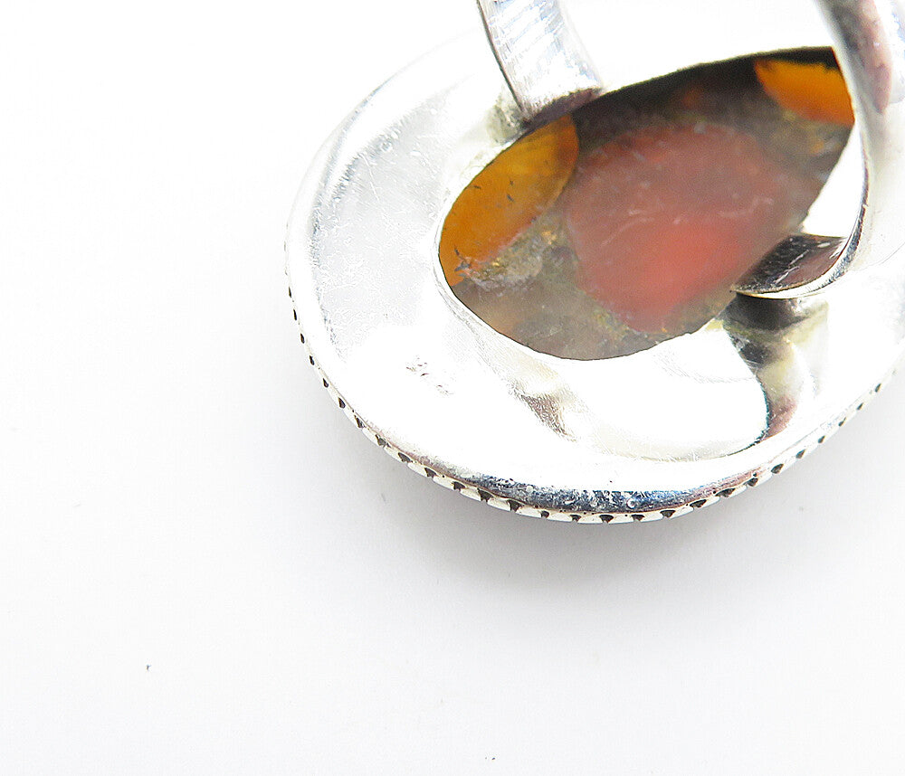 925 Sterling Silver  Pear Shaped Carnelian Wheat Cocktail Ring Sz 8  RG7763