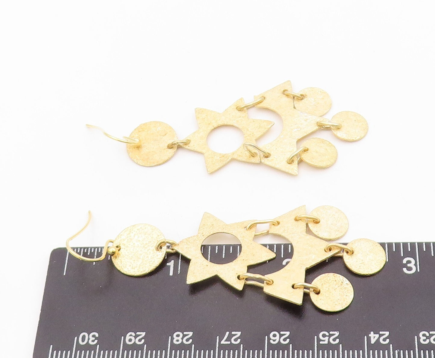 925 Sterling Silver Vintage Earrings Gold Plated Dangling Chandelier Cut EG13324