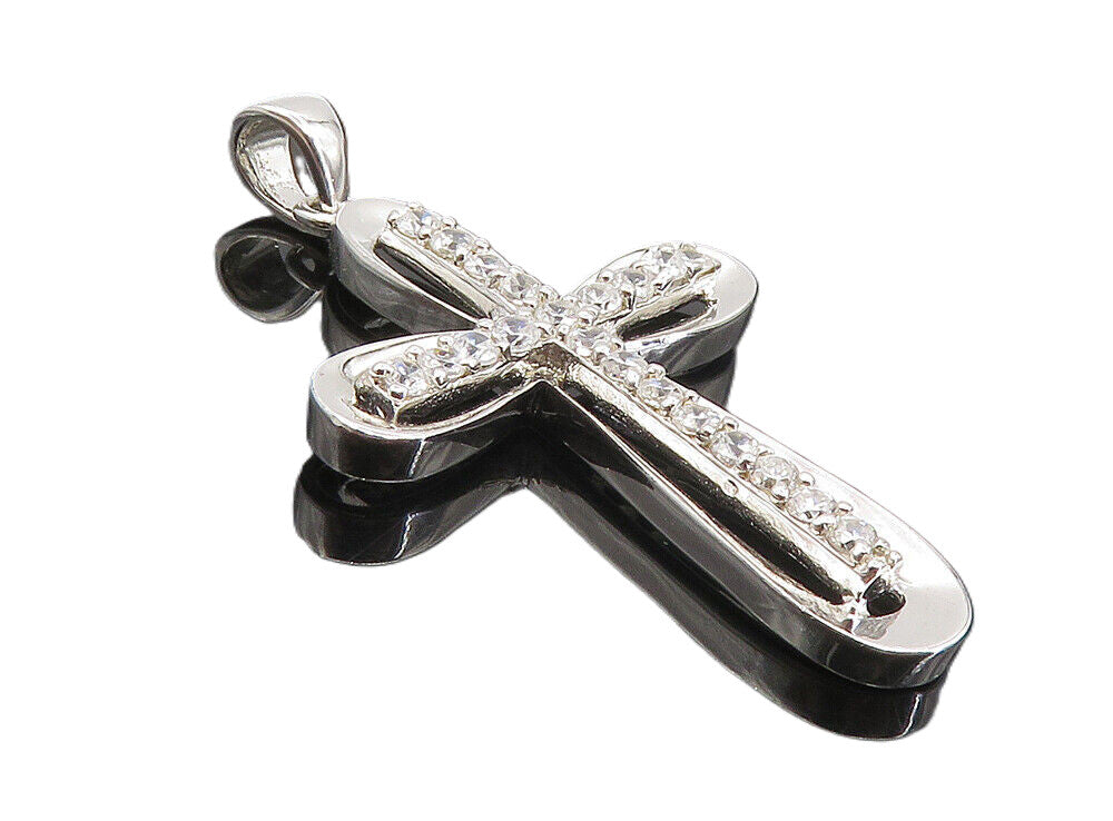 925 Sterling Silver  Sparkling Cubic Zirconia Religious Cross Pendant  PT6489