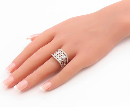 925 Sterling Silver Vintage Ring Gold Plated CZ Statement Band  Sz 7  RG36231