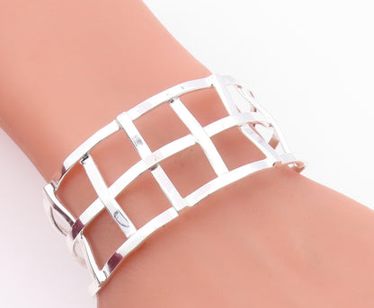 925 Sterling Silver  Shiny Polished Open Square Design Cuff Bracelet  BT7117