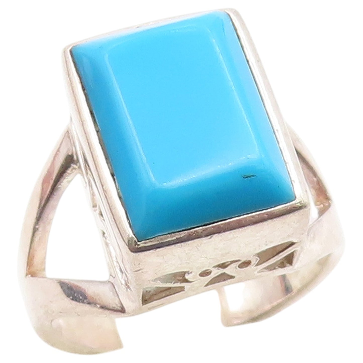 925 Sterling Silver Vintage Ring Turquoise Geometric Statement Band Sz 7 RG36791
