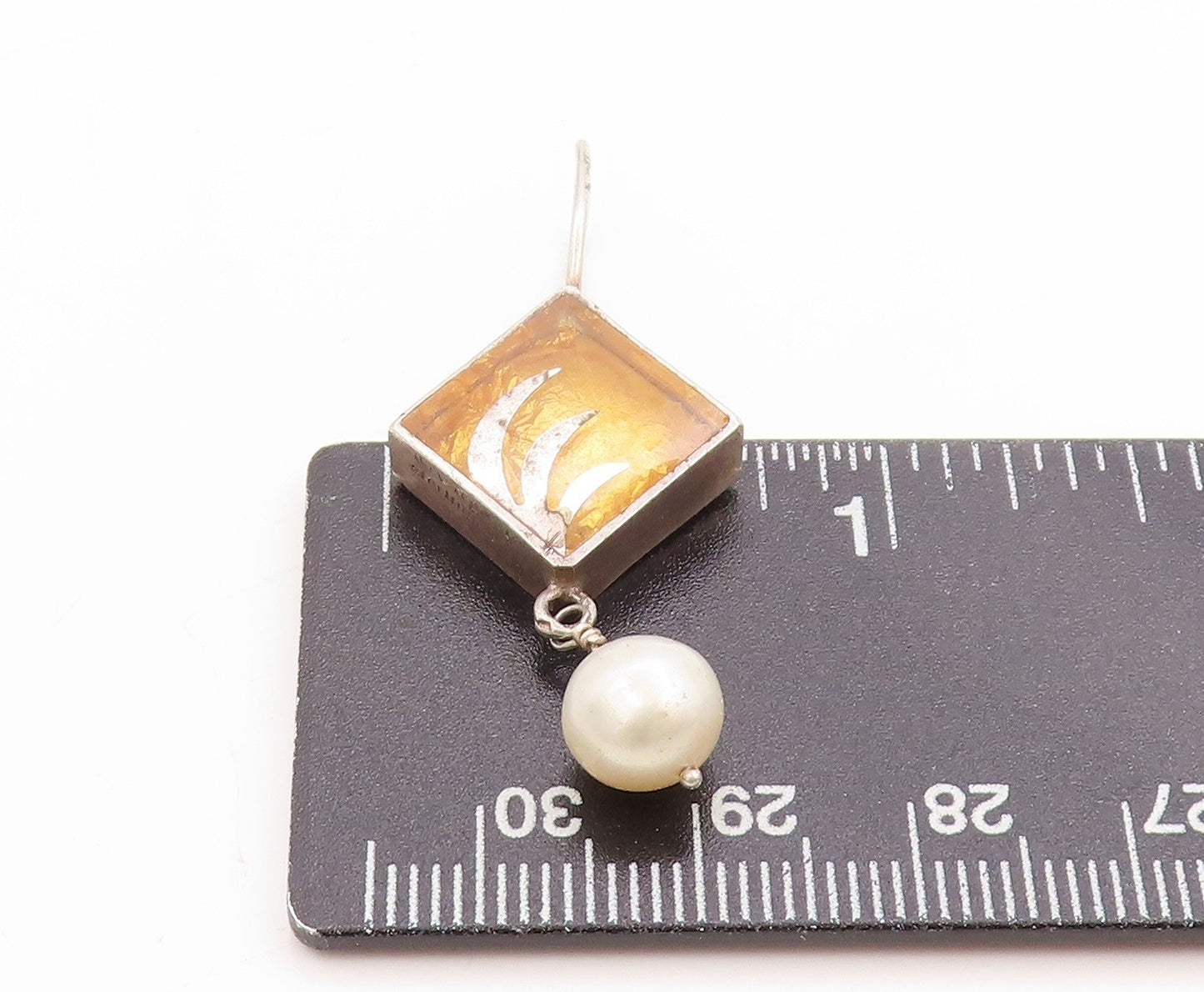925 Sterling Silver Vintage Pendant VARGA Pearl With Gilded Leaf Charm   PT25002