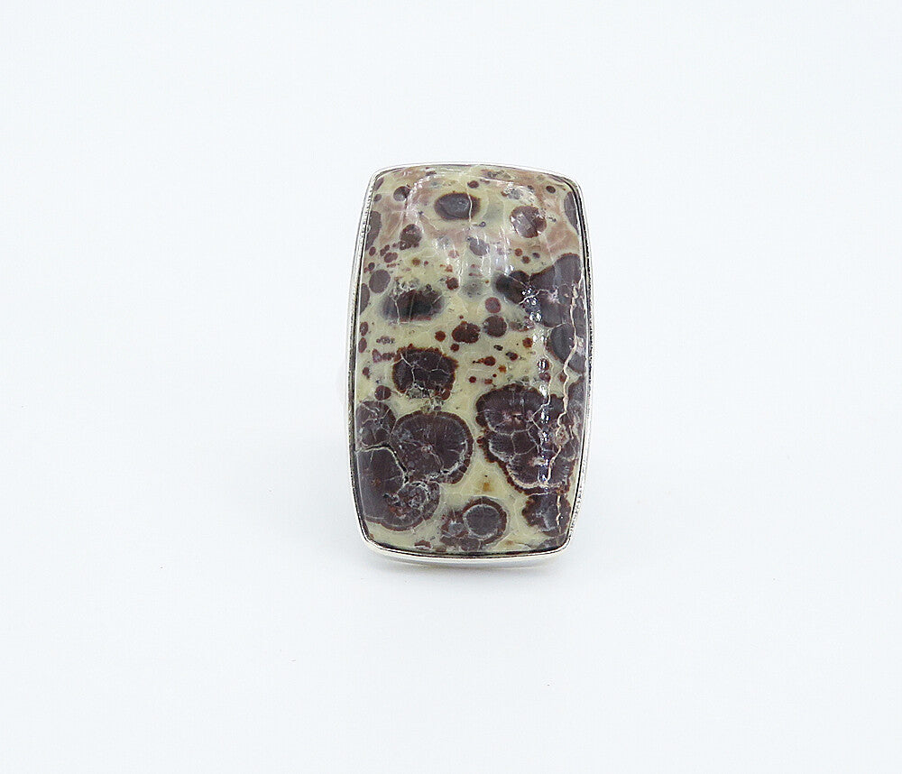 925 Sterling Silver  Brown Spotted Jasper Polished Cocktail Ring Sz 7  RG8332
