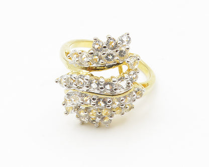 925 Sterling Silver  Topaz Gold Plated Shiny Swirl Cocktail Ring Sz 8  RG14251
