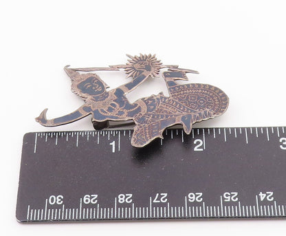 SIAM 925 Sterling Silver  Vintage Enamel Niello Dancer Brooch Pin  BP4454