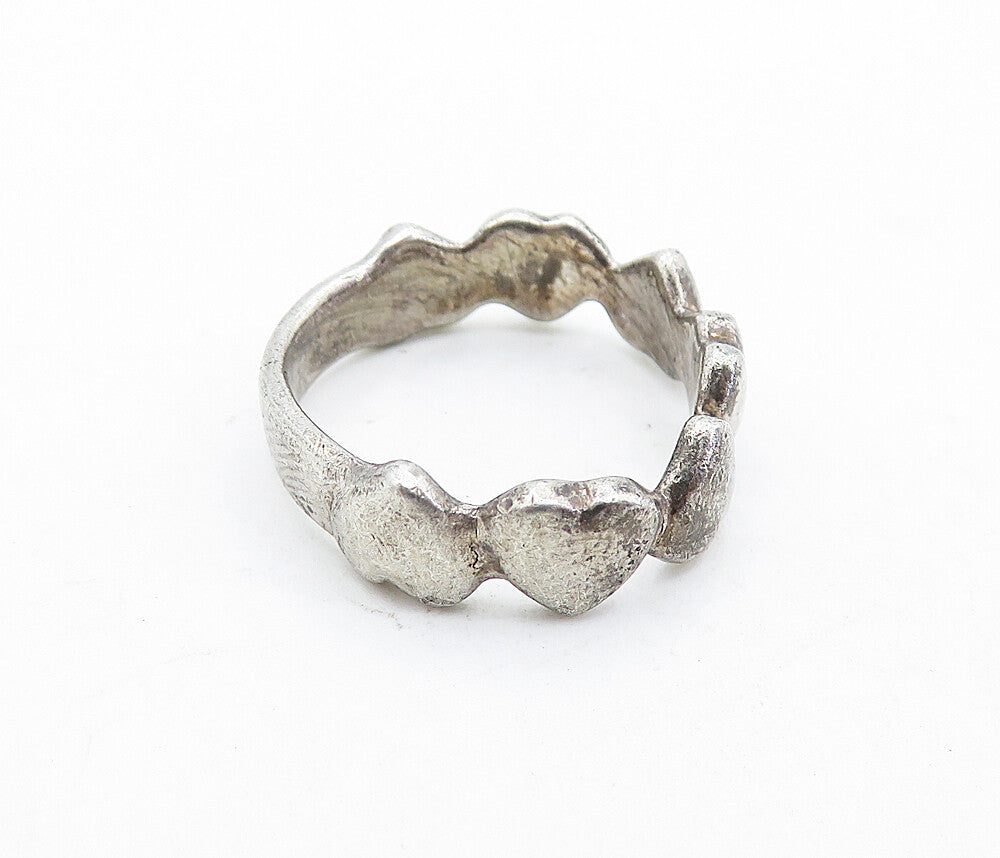 925 Sterling Silver  Vintage Up & Down Love Hearts Band Ring Sz 6.5  RG6103