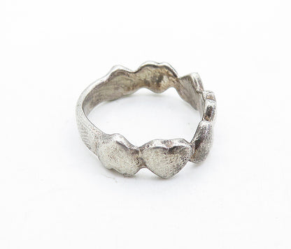 925 Sterling Silver  Vintage Up & Down Love Hearts Band Ring Sz 6.5  RG6103