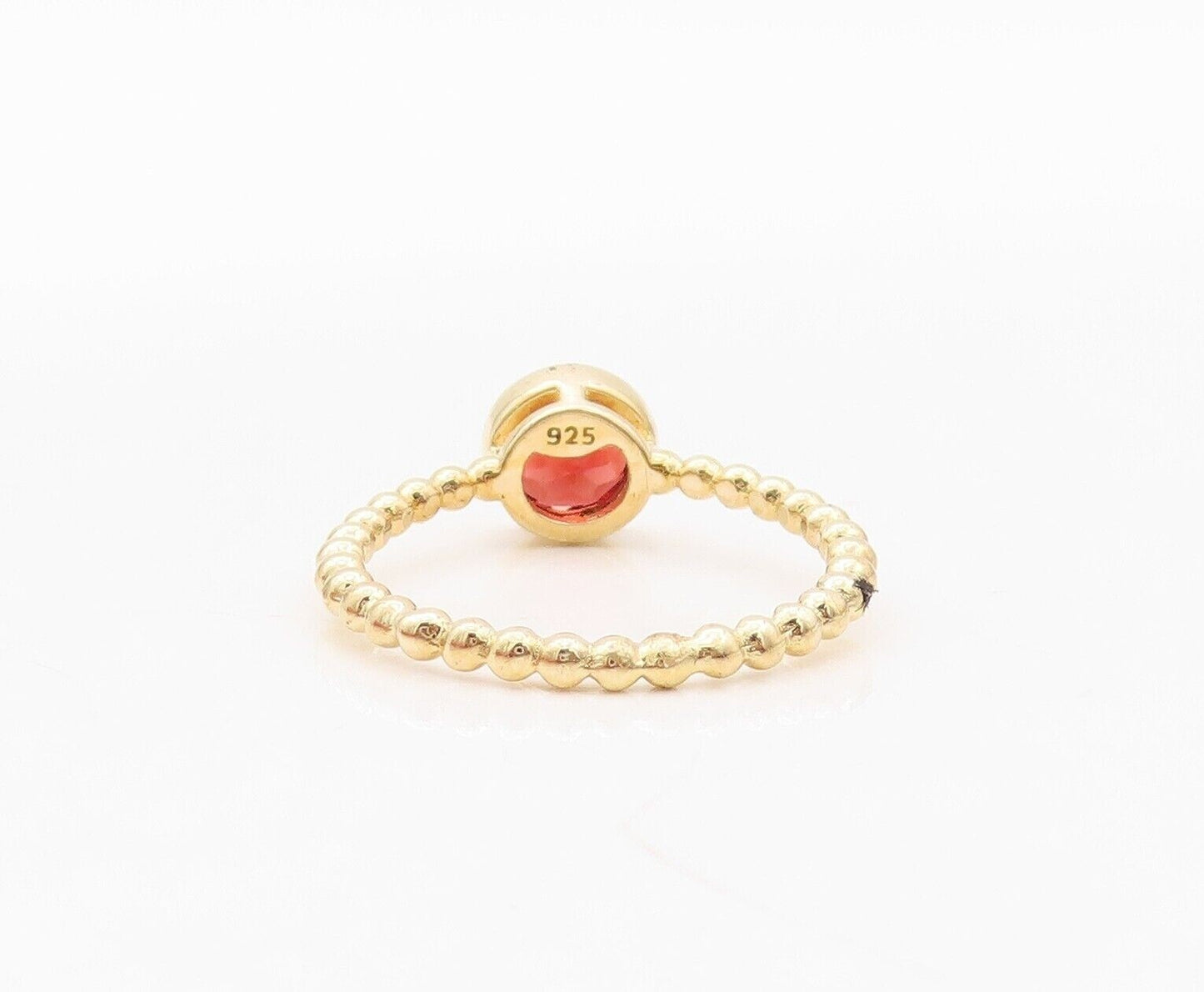 925 Sterling Silver Vintage Ring Gold Plated Beaded Round Garnet  Sz 7  RG29969