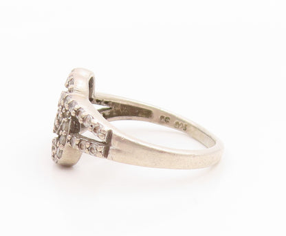 925 Sterling Silver Vintage Ring CZ Interlocking Love Heart Band  Sz 8  RG35563