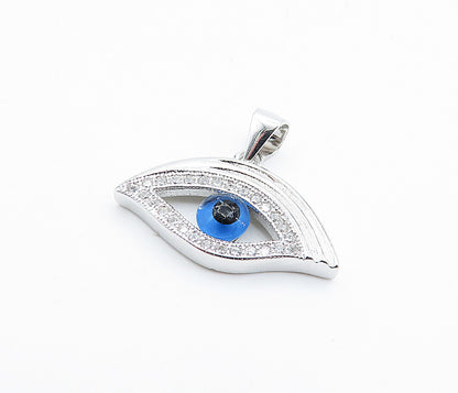 925 Sterling Silver  Sparkling Topaz Open Evil Eye Shiny Drop Pendant  PT5701