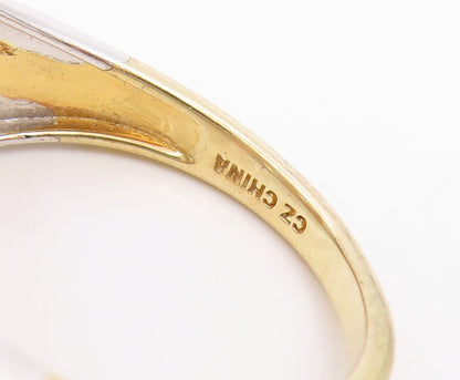 925 Sterling Silver Vintage Ring Multi Shape CZ Two Tone Band  Sz 9  RG35002