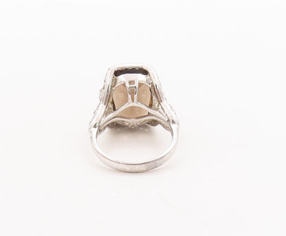 925 Sterling Silver Vintage Ring Designer Smoky Quartz & Topaz  Sz 7.5  RG29710