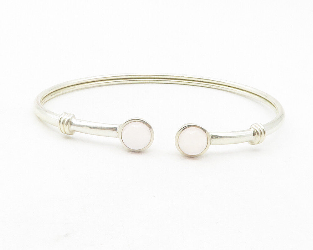925 Sterling Silver  Cabochon Cut Topaz Shiny Smooth Cuff Bracelet  BT4756