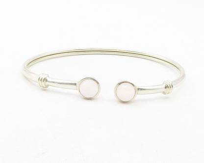925 Sterling Silver  Cabochon Cut Topaz Shiny Smooth Cuff Bracelet  BT4756