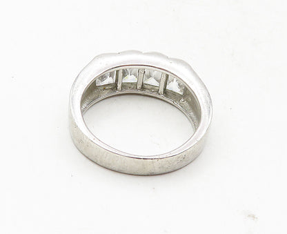 925 Sterling Silver  Vintage Cubic Zirconia 4 Stone Band Ring Sz 8  RG9440