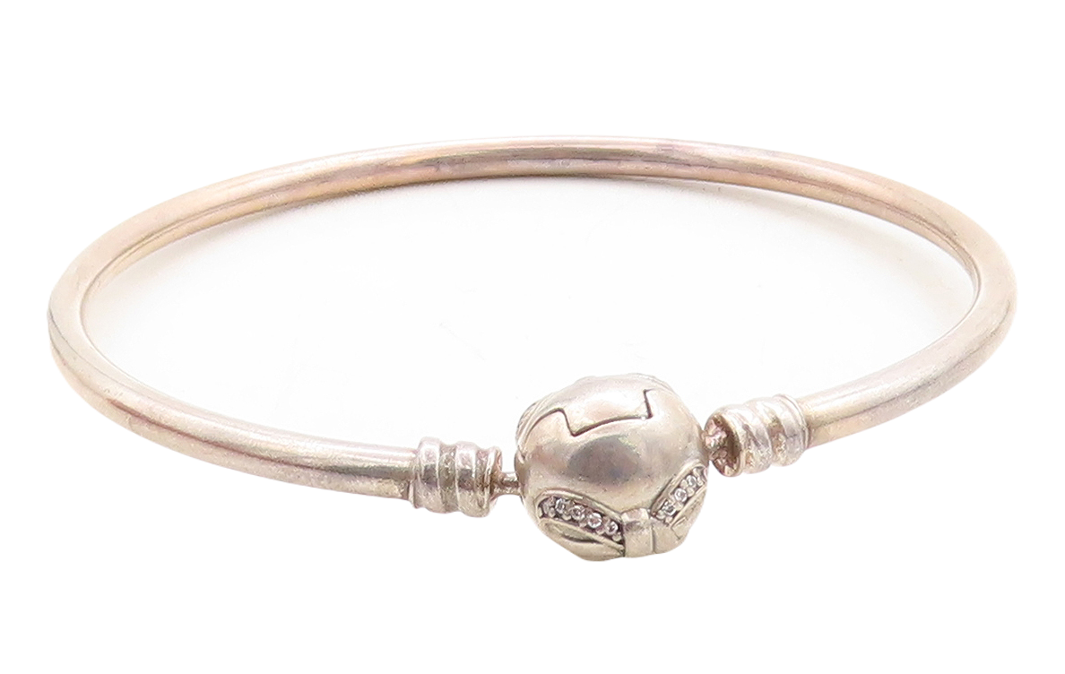 PANDORA 925 Sterling Silver  Vintage Topaz Ribbon Bow Bangle Bracelet  BT1650
