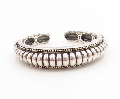 925 Sterling Silver Vintage Bracelet Modernist Solid Ribbed Beaded Cuff  BT12014