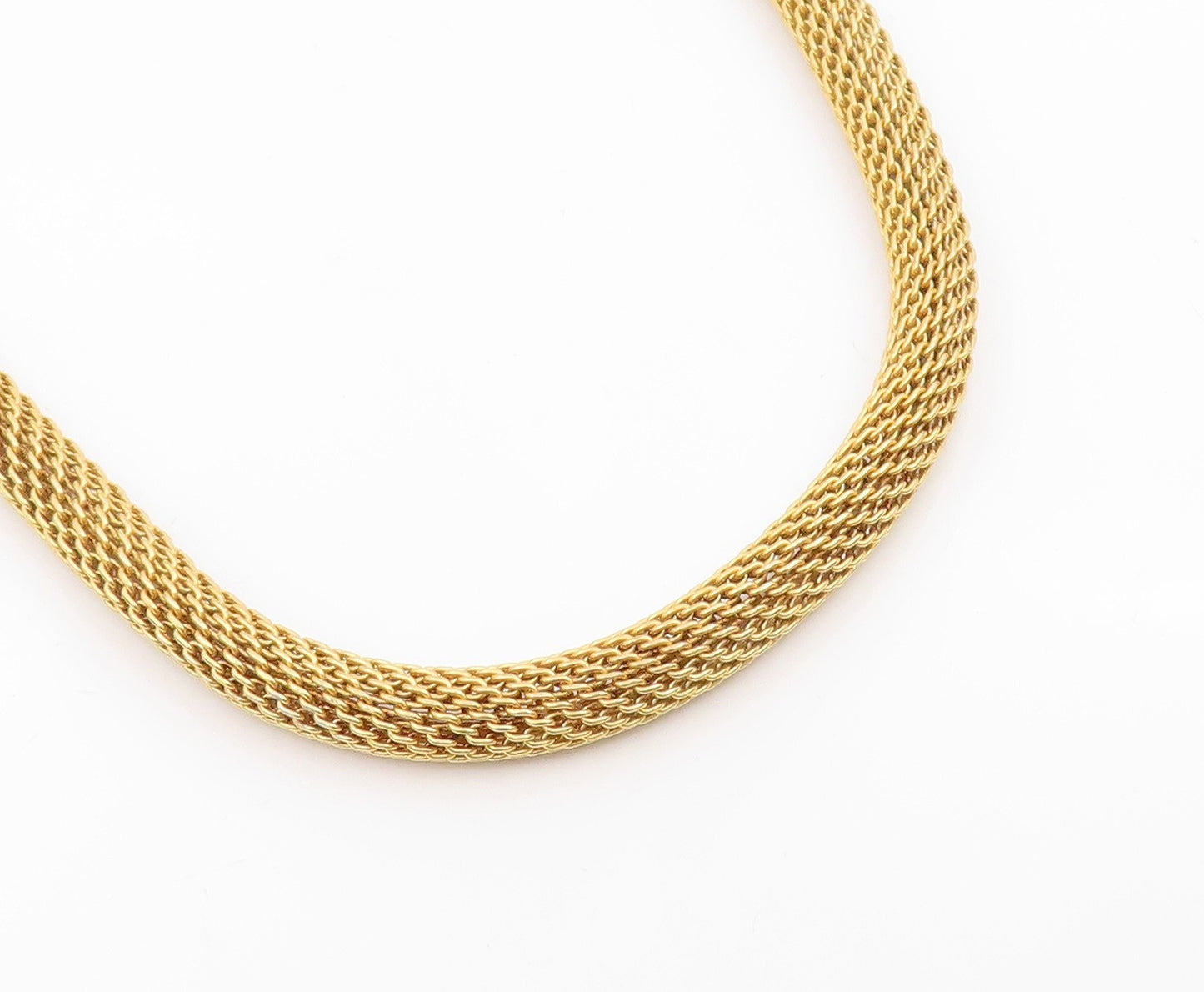925 Sterling Silver Vintage Necklace Gold Plated Intricate Woven Mesh  NE4817