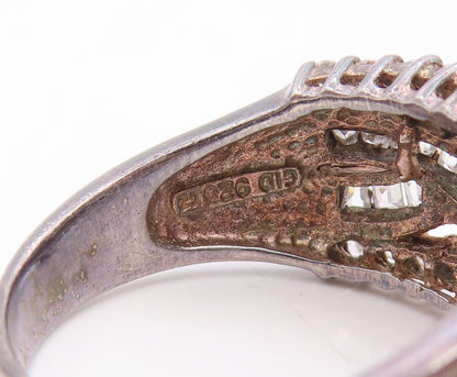 925 Sterling Silver Vintage Ring Round & Baguette Cut CZ Crossover Sz 10 RG35984
