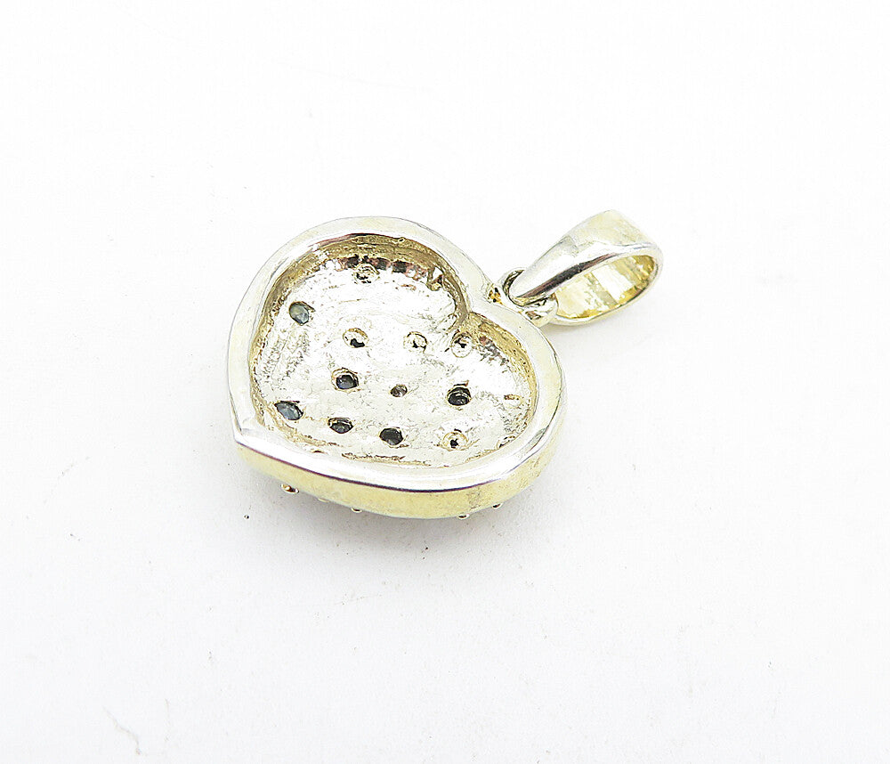 925 Sterling Silver  Shiny Sapphire Two Tone Love Heart Drop Pendant  PT3576