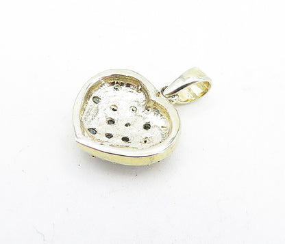 925 Sterling Silver  Shiny Sapphire Two Tone Love Heart Drop Pendant  PT3576