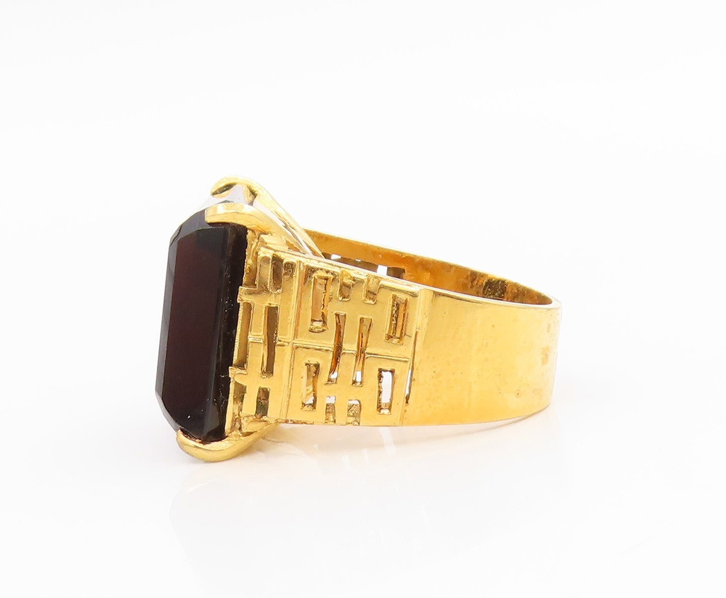 925 Sterling Silver Vintage Ring Gold Plated Smoky Quartz Band  Sz 7  RG34575