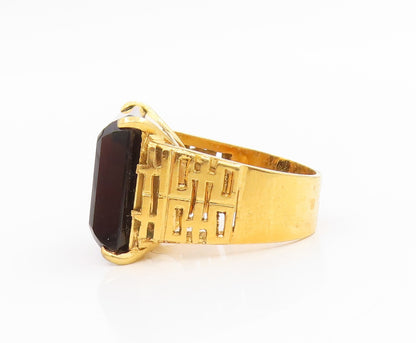 925 Sterling Silver Vintage Ring Gold Plated Smoky Quartz Band  Sz 7  RG34575