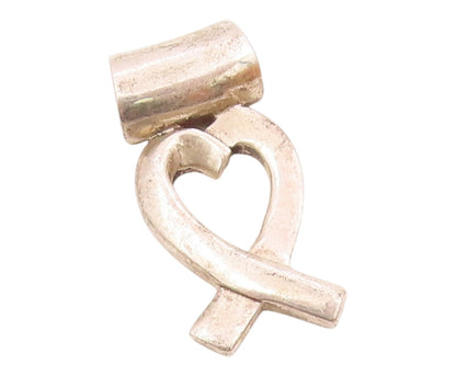 925 Sterling Silver  Vintage Smooth Love Heart Ribbon Slide Pendant  PT18016