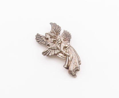 925 Sterling Silver  Vintage Double Flying Female Angels Brooch Pin  BP9699