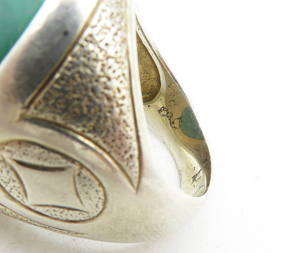 925 Sterling Silver  Vintage Malachite Etched Cocktail Ring Sz 8.5  RG8911