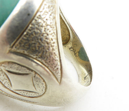 925 Sterling Silver  Vintage Malachite Etched Cocktail Ring Sz 8.5  RG8911