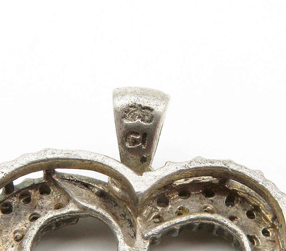 925 Sterling Silver  Vintage Genuine Diamonds Open Love Heart Pendant  PT11934
