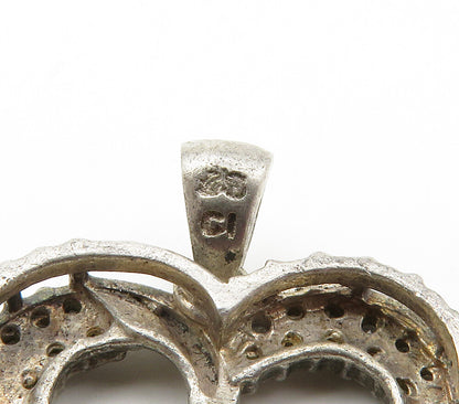 925 Sterling Silver  Vintage Genuine Diamonds Open Love Heart Pendant  PT11934