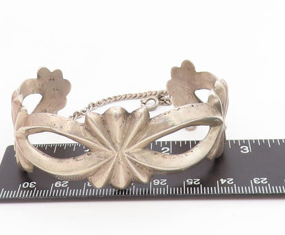 925 Sterling Silver Vintage Bracelet NAVAJO ZUNI Sandcast Floral Cuff  BT11619