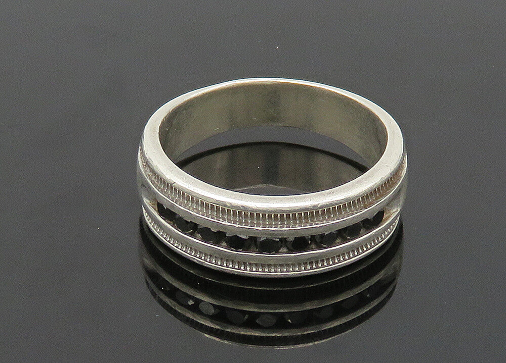 925 Silver  Vintage Genuine Black Diamonds Large Band Ring Sz 12  RG20400