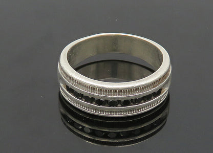 925 Silver  Vintage Genuine Black Diamonds Large Band Ring Sz 12  RG20400