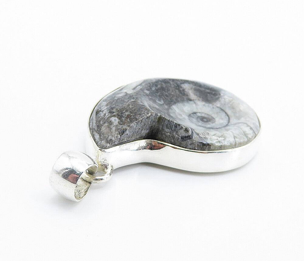 925 Sterling Silver  Grey Jasper Snail Swirl Shiny Drop Pendant  PT6094