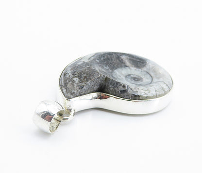 925 Sterling Silver  Grey Jasper Snail Swirl Shiny Drop Pendant  PT6094