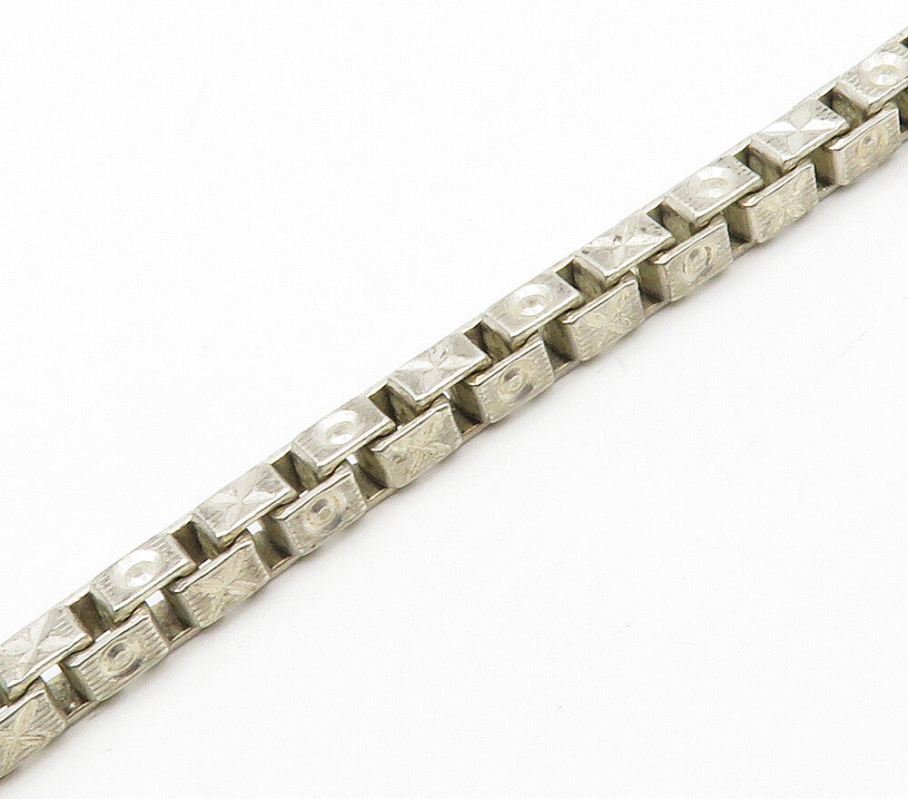 925 Sterling Silver  Vintage XO Hugs & Kisses Box Link Chain Bracelet  BT6057