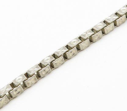 925 Sterling Silver  Vintage XO Hugs & Kisses Box Link Chain Bracelet  BT6057