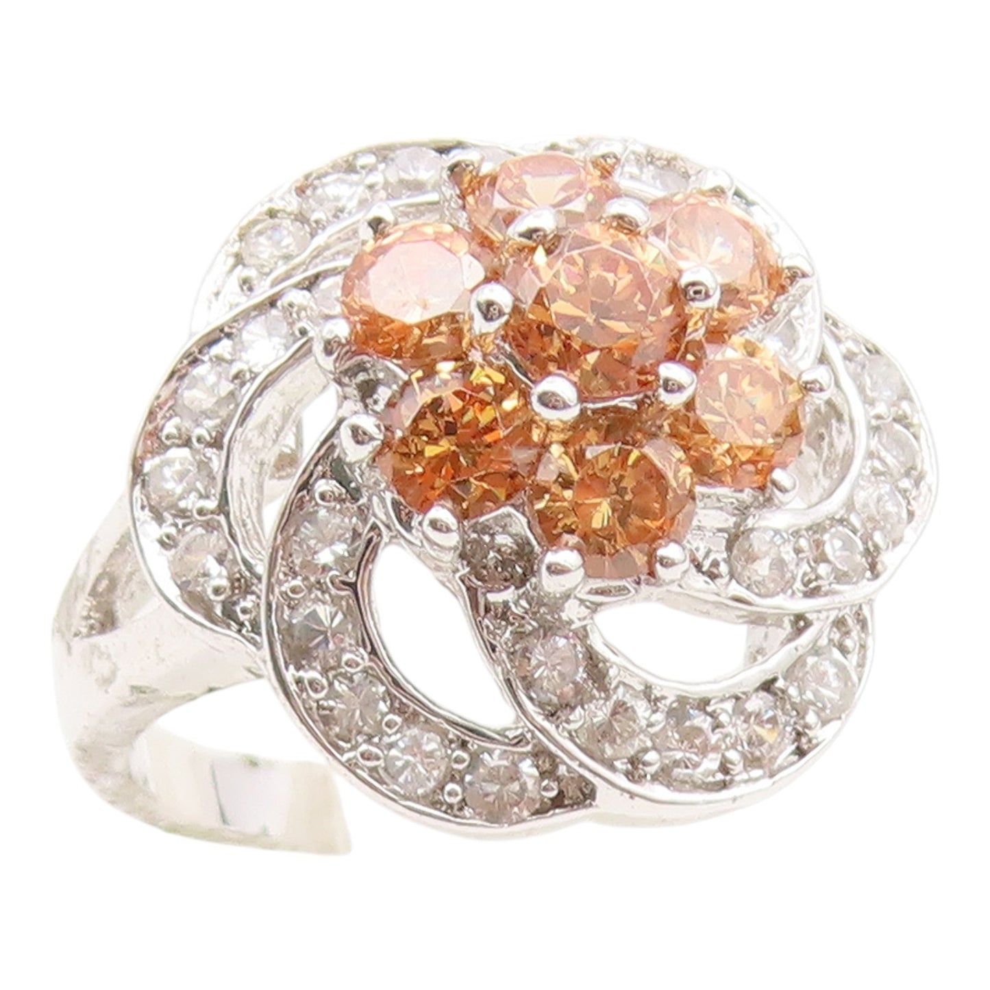 925 Sterling Silver Vintage Ring Citrine & White Topaz Floral Band Sz 7 RG35069