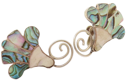 MEXICO 925 Silver  Vintage Mother Of Pearl & Abalone Shell Earrings  EG12346
