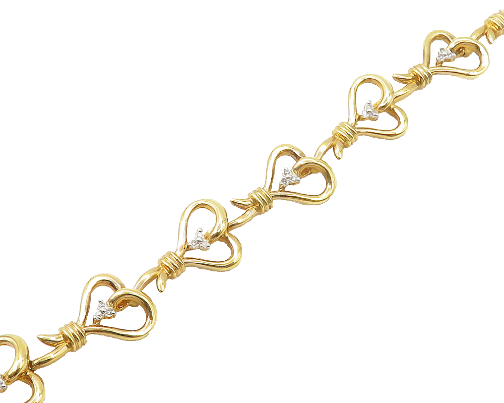 925 Sterling Silver  Genuine Diamonds Gold Plated Heart Chain Bracelet  BT6918