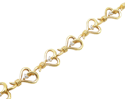 925 Sterling Silver  Genuine Diamonds Gold Plated Heart Chain Bracelet  BT6918